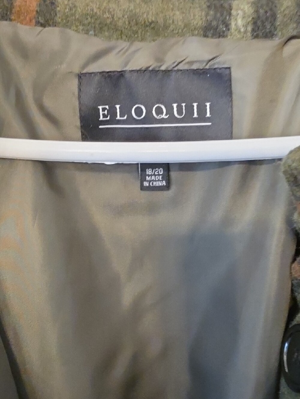 Eloquii Olive Plaid Belted Trench Coat - Picture 3 of 5
